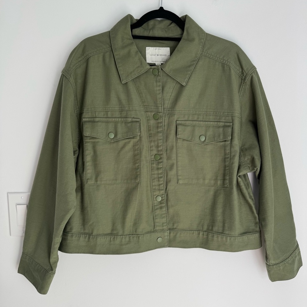 Lucky Brand Women's Cropped Utility Jacket‎ Size Large Green